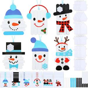 lot 14365 image: Hollowfly 30 Sets Christmas Snowman Stick Craft Kit DIY Christmas Winter Arts and Craft Snowman Stick Ornaments Bulk Holiday Classroom Activities Party Favors