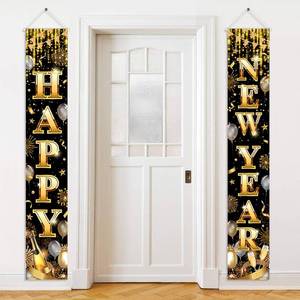 lot 14368 image: Avezano New Years Decorations 2026 Happy New Year Door Banner Black and Gold Nye Banner New Years Eve Party Supplies