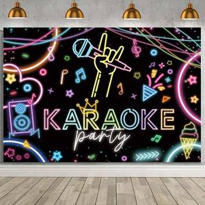 lot 14370 image: MEHOFOND 7x5ft Karaoke Party Backdrop Large Rock Star Music Disco Background Banner Music Theme Karaoke Party Decorations Musical Night Show Microphone Vacation Party Birthday Decor Supplies