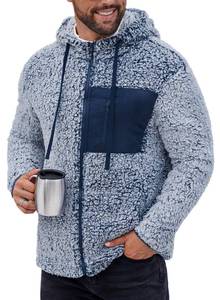 lot 14377 image: VOGSTART Mens Soft Fleece Zipper Hoodie Casual Full Zip Outerwear Hooded Jacket with Contrast Pocket Lightweight Warm Sherpa Texture for Winter Navy L
