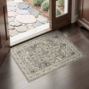 lot 14388 image: WITSHOCK Indoor Door Mat, Entrance Mat 2x3 Machine Washable Non Slip Backing Mat Soft Foldable,Vintage Rugs Mats, Inside Floor Mat Doormat, Brown Lvory