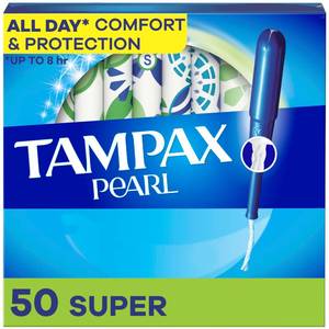 lot 14392 image: Tampax Pearl Tampons for Women, with LeakGuard Braid, Super Absorbency, Unscented, 50 Count