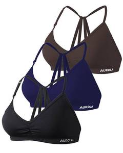 lot 14393 image: AUROLA Seamless Mercury Workout Sports Bras for Women Athletic Removable Adjustable Backless Minimal Top 3 Pieces Pack size medium