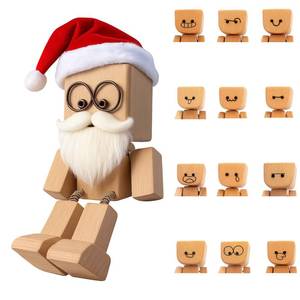 lot 14395 image: ZHLKHIOP Shaking Wooden Man, Little Wooden Man with Spring Legs, with 12 Expressions Hats and Beards, Handmade Figurine for Car, Office, Home Santa Claus Decora