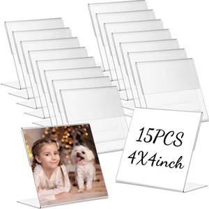 lot 14398 image: Soaoo 15 Pcs Acrylic Photo Frames 4 x 4 Inch Clear Picture Frames Slant Back Plastic Booth L Shaped Photo Stand Horizontal Small Sign Holder Name Display Stand with Insert for Home Office