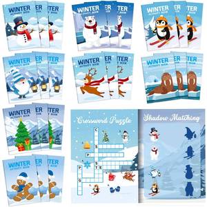 lot 14413 image: Kosiz 24 Pcs Winter Activity Books for Kids Snowman Mini Games Coloring Book Set Bulk Mazes Word Search Word Scramble Games for Winter Christmas Stockings Goodie Bags Fillers Holiday Party Supplies