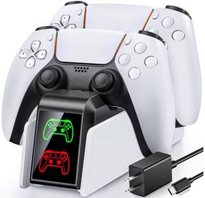 lot 14417 image: Controller Charger Station with Fast Charging AC Adapter, Controllers Dock with LED Indicator, Charging Station Stand for PlayStation 5, Docking Station Replacement Accessories Kits