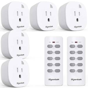 lot 14424 image: Syantek Remote Control Outlet Wireless Light Switch for Household Appliances, Expandable Remote Light Switch Kit, Up to 100 ft Range, FCC Certified, ETL Listed, White (5 Outlets  2 Remotes)