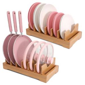 lot 15675 image: XiaoyuziTF Bamboo kitchen storage rack - adjustable lid rack, suitable for cabinet storage, perfect for pots, pans, cutting boards, baking pans, plates, etc- Keep the kitchen clean and tidy