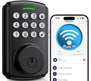 lot 15677 image: Keyless Entry Door Lock, Bulit-in Wi-Fi, App Remote Control, Real-time Alerts, IP65 Waterproof, Smart Door Lock, Auto Lock, Deadbolt Smart Lock
