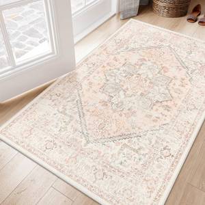 lot 15679 image: LIVEBOX Pink Carpet 3x5 - Oriental Floral Non-Slip Indoor Rug for Kitchen Entrance, Faux Wool Front Door Mat, Pet Friendly Accent Throw Rug for Bedroom Entry Foyer Laundry Room, Pink