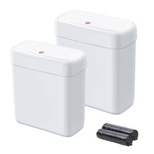 lot 15685 image: funest 2 Pack Bathroom Trash Can with Lid, 3 Gal12 L & 2.7 Gal10L Garbage Can with Pop-Up Lid, Small Spaces Plastic Trash Can, Slim Trash Bin Waste Basket for Bathroom,Rv, Office, White