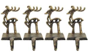 lot 15687 image: 4 Pieces Reindeer Christmas Stocking Holder Christmas Hooks Skid Mantel Hooks Hanger for Fireplace Free Standing Christmas Decorations