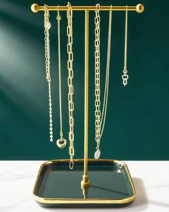 lot 15690 image: VROOMIUM Necklace Holder- Ceramic Base 1ft Height Jewelry Organizer Stand, Aesthetic Jewelry Hanger Display for Necklaces, Bracelets, Rings, Exhibidor de Collares-Elegant Green