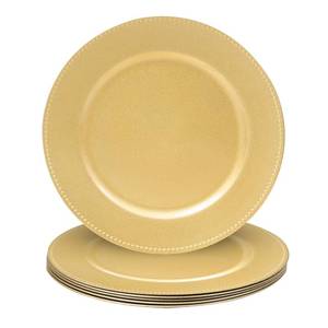 lot 15701 image: MAONAME 13 Gold Charger Plates Set of 6, Round Charger for Dinner Plates, Plate Chargers with Beaded Rim, Plastic Table Chargers for Wedding, Party