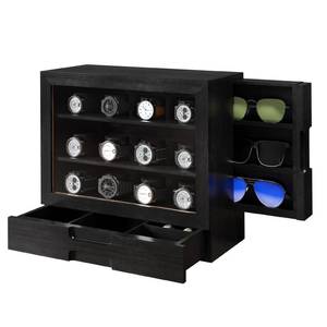 lot 15709 image: AUTOARK Wooden Watch Sunglass Display Case,12 Watch Box with Jewelry Drawer,Watch Eyeglass Holder with Window,Vertical Storage,Gift Idea,Black,AW-184