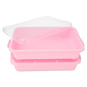 lot 15742 image: AtMini Sensory Bin Sand Tray with Lid for Toddlers 2 Pcs 15in Portable Sandbox Toy Large Plastic Tray for Kids 3 4 5 6 Fill with Sand, Water, Beads, and More (2 Pink)