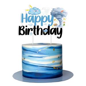 lot 16050 image: Cheereveal Tornado Birthday Cake Topper, Blue and Black Twonado Fournado Birthday Cake Topper for Boys, Weather Storm Theme Bday Baby Shower Party Decorations Supplies