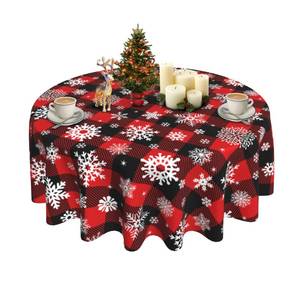 lot 16054 image: SuQKXCo Christmas Round Tablecloth 60 Inch Buffalo Plaid Tablecloth Merry Christmas Snowflake Tablecover Anti-Wrinkle Waterproof Wipeable Table Cloth for KitchenHome Decoration