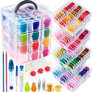 lot 16057 image: BYMORE 262 Pack Embroidery Thread Floss Kit Including 200 Colors 8 MPcs Cross Stitch Sewing Thread with Floss Bins and 62 Pcs Cross Stitch Tool,4-Tier Transparent Storage Box