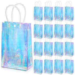 lot 16063 image: Sherr 16 Pcs Holographic Small Gift Bag Reusable Iridescent Clear Bags for Women PVC Plastic Goodie Holder with Handles for Shopping Christmas Holiday Gift Party Favor(6.3 x 9.84 x 3.15,Rainbow)