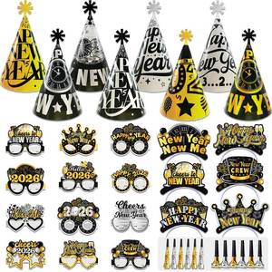 lot 16064 image: LECONCES New Years Eve Party Supplies 2026, 42pcs Happy New Year Party Favors Set- New Years Paper Hats, 2026 New Year Headband, Eyeglasses, Blowouts for New Years Eve Party