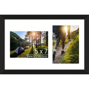 lot 16067 image: Lacopgr 5x7 Double Picture Frame Collage 2 Openings Wooden, Multi Photo Collage Frame 9x14 Gallery Wall Decor, Black Frame with White Mat, Wood