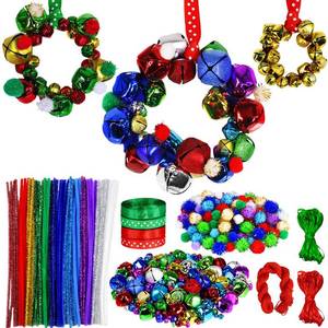 lot 16091 image: Winlyn 475 Set Christmas Jingle Bell Wreath Christmas Tree Ornaments Craft Kit Jingle Bell Metallic Chenille Stems Glitter Pom-Poms Ribbon Assortment for Kids Holiday Xmas Bracelets Necklaces Artwork