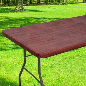 lot 16093 image: Smiry Rectangle Table Cloth Cover, Waterproof Elastic Fitted Picnic Tablecloth for 4 Foot Tables, Wipeable Flannel Backed Vinyl Tablecloths for Camping, Dining, Outdoor (Reddish Brown, 24 x 48)