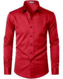 lot 16102 image: ZEROYAA Mens Long Sleeve Dress Shirt Modern Slim Fit Wrinkle-Free Casual Business Button Up Shirts ZSSCL07-Red Large