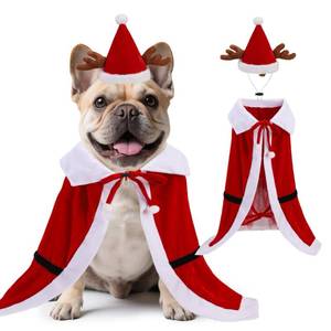 lot 16123 image: EXPAWLORER Christmas Dog Santa Claus Costume, Doggie Santa Claus Cloak and Hat Set for Small Medium Large Dogs Cats, Cute Funny Costumes Clothes Cosplay Dress Apparel for Holiday Party Photo Props S