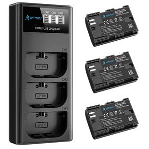 lot 16427 image: Artman LP-E6N LP-E6 Battery 3-Pack 2750mAh and 3-Slot LCD Charger for EOS R R5 R6 R7, R5 C, R6 Mark II,EOS 5D Mark II III IV,5D SR,6D Mark II 7D Mark II,6D 7D 90D 80D 70D 60D 60DA,XC10 XC15 Camera