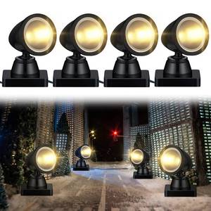 lot 16430 image: Kingdder 4 in 1 Accessories for Villages Building Light Christmas Village Collection Round Spotlights Battery Operated LED Light with Switch for Christmas Landscape(Warm White,4 Pcs)