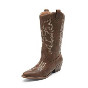 lot 16438 image: DREAM PAIRS Womens Cowboy Boots Pull On Cowgirl Boots Mid Calf Western Boots, Available in Regular and Wide Calf,Size 11,Brown-Pu,SDMB2218W