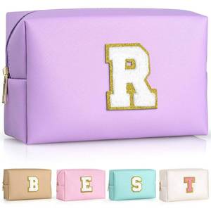 lot 16439 image: TOPEAST Cosmetic Travel Bags for Women, Preppy Small Makeup Bag, PU Leather Waterproof Toiletry Bag, Unique Friendship Gifts for Friends Coworker, Cute Stuff for Girls (Purple R)