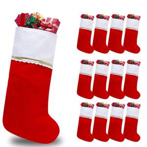 lot 16470 image: Subyan 12 Pack Felt Christmas Stockings, 19 Inches Red and White Christmas Stocking Hanging Ornaments with Gold Trim for Family Christmas Holiday Decorations DIY Craft Large Xmas Stocking