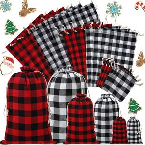 lot 16471 image: Shappy 18 Pieces Buffalo Plaid Christmas Drawstring Gift Bags Fabric Xmas Washable Bags Stocking Storage Sack for Christmas Party Favor Supplies(Black Red, Black White)
