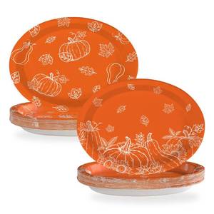 lot 16473 image: 50Pcs Fall Pumpkins Oval Paper Plate Thanksgiving Plate 10 X 12 Large Disposable Heavy Duty Burnt Orange Pumpkin Autumn Leaves Platter for Terracotta Fall Harvest Thanksgiving Party Decoration