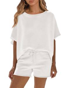 lot 16478 image: Fisoew Womens Summer 2 Piece Outfits Oversized Casual Short Sleeve Tops and High Waisted Shorts Workout Lounge Short Sets S