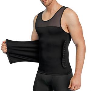 lot 16487 image: Men Body Shaper Slimming Vest Tight Tank Top Compression Shirt Tummy Control Underwear Moobs Binder (Black, M)