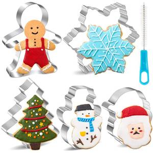 lot 16491 image: Large Christmas Cookie Cutters Set 6 Pcs, Kimfead Holiday Cookie Cutters - Gingerbread Man, Christmas Tree, Snowflake, Snowman and Santa Claus Cookies Mold