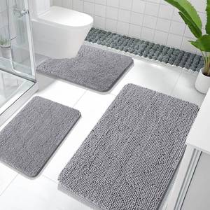 lot 16492 image: OLANLY Bathroom Rugs Sets 3 Piece, Soft Absorbent Chenille Bath Mats and U-Shaped Contour Toilet Rug, Quick Dry, Home Decor Accessories, Bath Mat Set for Bathroom (36x2424x1624x20, Grey)