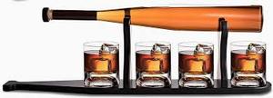 lot 5628 image: Brookstone Baseball Bat Decanter Set with 4 Glasses