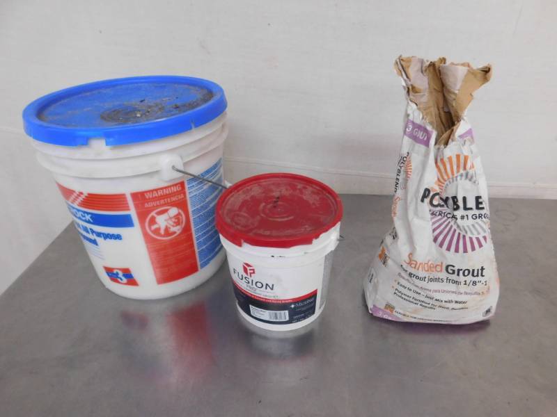 lot 1715 image: Partially Used Sheetrock Mud, Fusion Pro Grout and Polyblend Sanded Grout