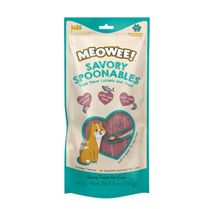 lot 23235 image: Meowee Savory Spoonables with Real Salmon, Tuna & Krill Cat Treats, 0.48 oz., Count of 4, 2 Pack, BB 5292025