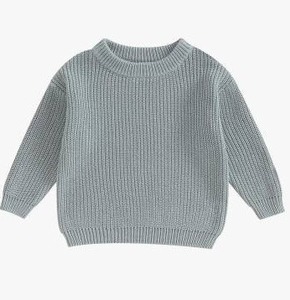 lot 23249 image: Yoawdats Toddler Baby Girl Boy Long Sleeve Knit Sweater, 3-6 Month, Gray Green