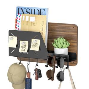 lot 23268 image: CLESOO Mail Holder Wall Mount - 6 Key Hooks Hanging Mail Organizer with Phone Holder