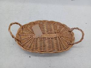 lot 23270 image: Longero Handcrafted Wicker Bread Serving Basket Tray, Oval, Yellow