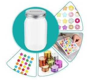 lot 23279 image: 4 Pack Clear Reward Coin Jars with Labels