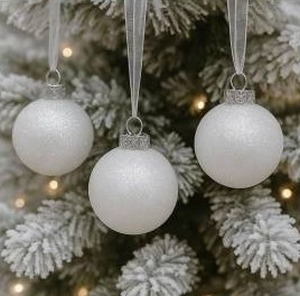 lot 23289 image: White Glitter Christmas Ball Ornaments Set - 18 Pieces